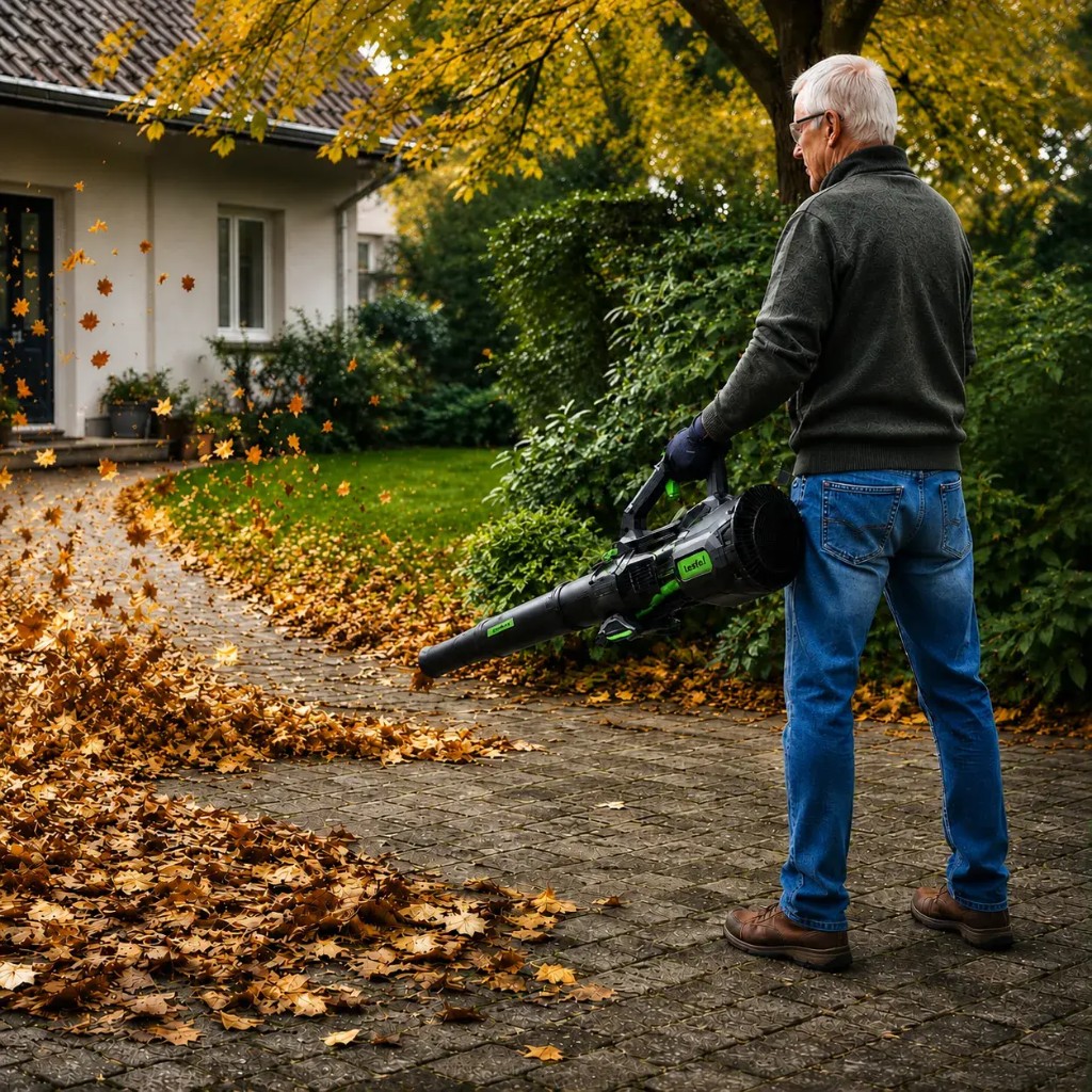 Lightweight ergonomic Leafex leaf blower in use