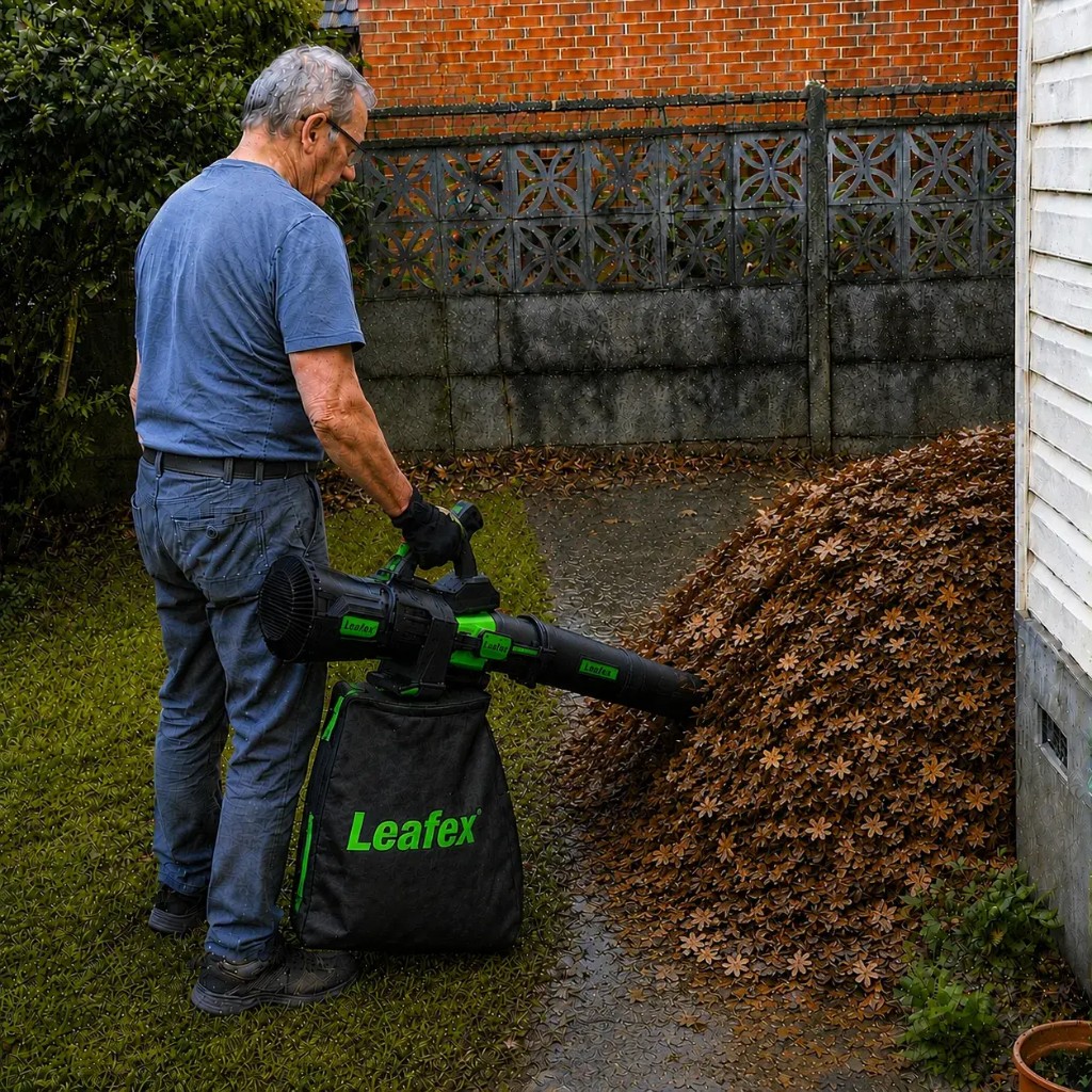 Leafex vacuuming wet leaves